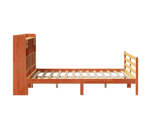 Cama con estantería sin colchón madera maciza marrón 140x190 cm