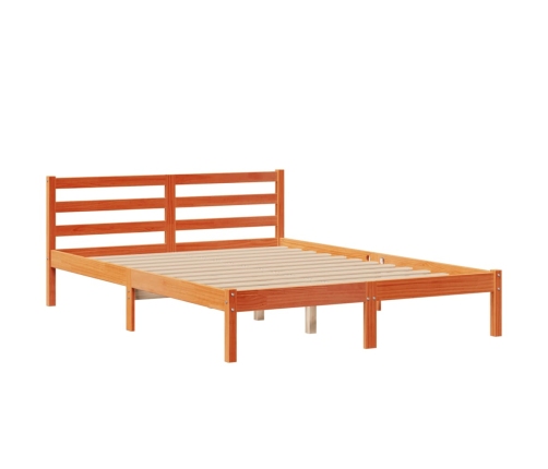 Cama con estantería sin colchón madera maciza marrón 140x190 cm