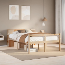 Cama con estantería sin colchón madera maciza de pino 120x190cm