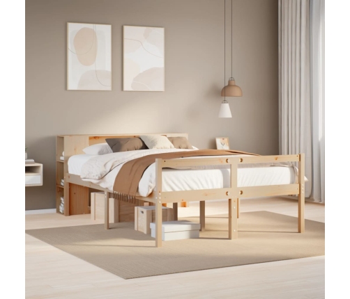 Cama con estantería sin colchón madera maciza de pino 120x190cm