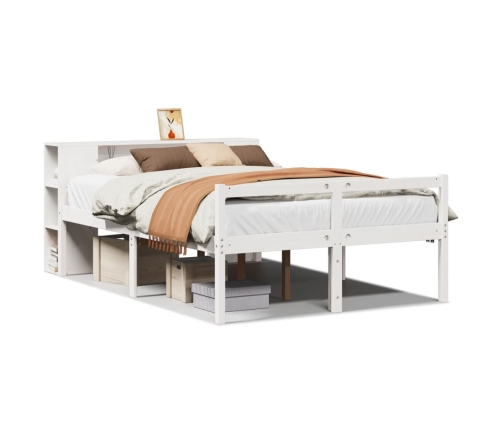 Cama con estantería sin colchón madera maciza blanca 140x190 cm