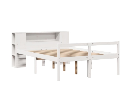 Cama con estantería sin colchón madera maciza blanca 140x190 cm