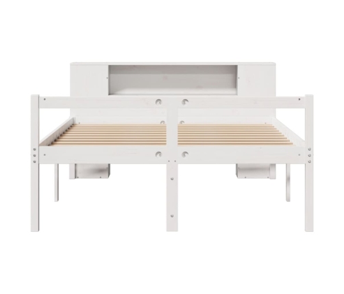 Cama con estantería sin colchón madera maciza blanca 140x190 cm