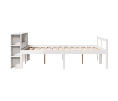 Cama con estantería sin colchón madera maciza blanca 140x190 cm