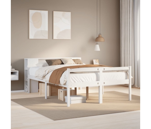 Cama con estantería sin colchón madera maciza blanca 140x190 cm