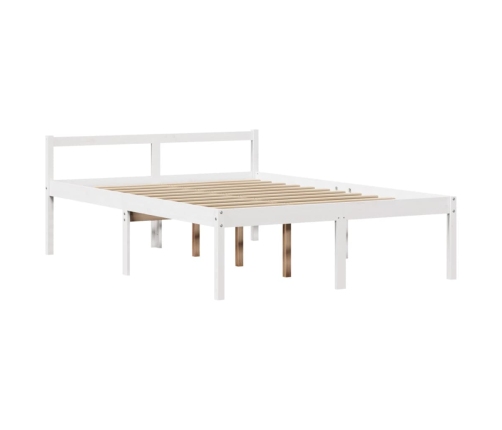 Cama con estantería sin colchón madera maciza blanca 150x200 cm