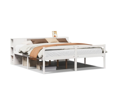 Cama con estantería sin colchón madera maciza blanca 180x200 cm