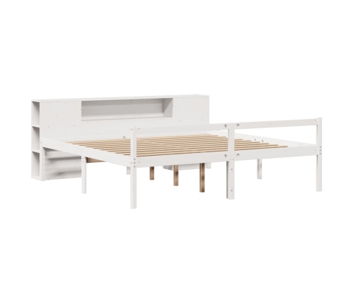 Cama con estantería sin colchón madera maciza blanca 180x200 cm