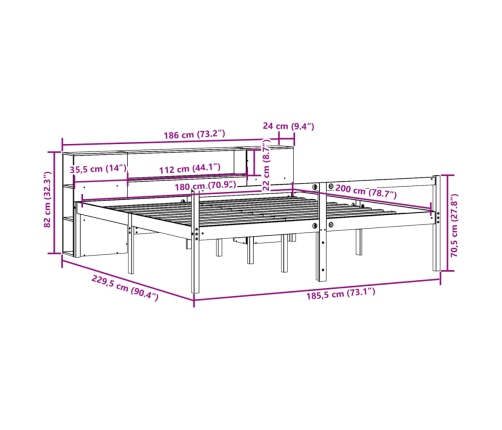 Cama con estantería sin colchón madera maciza blanca 180x200 cm