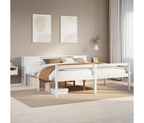 Cama con estantería sin colchón madera maciza blanca 180x200 cm