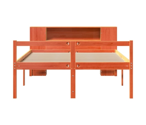 Cama con estantería sin colchón madera maciza marrón 120x200cm