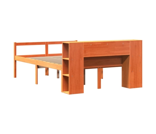 Cama con estantería sin colchón madera maciza marrón 120x200cm