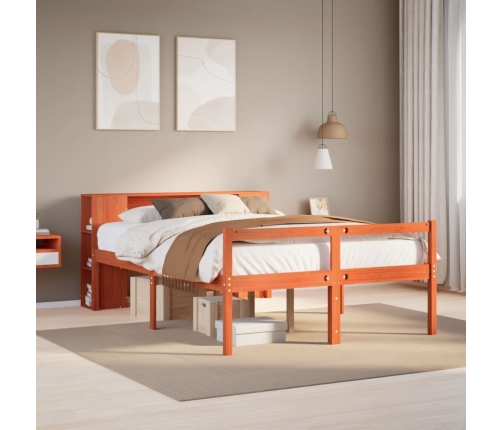 Cama con estantería sin colchón madera maciza marrón 120x200cm