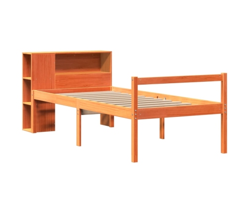 Cama con estantería sin colchón madera maciza marrón 75x190 cm