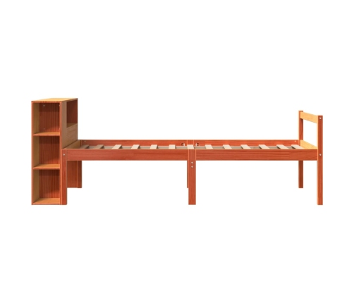 Cama con estantería sin colchón madera maciza marrón 75x190 cm