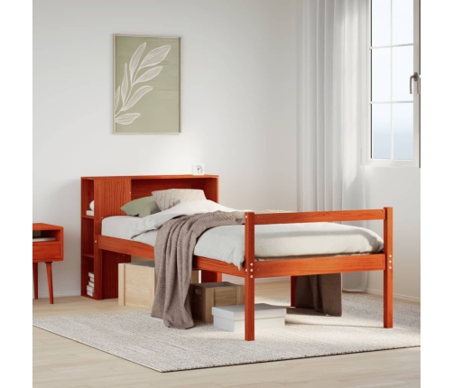 Cama con estantería sin colchón madera maciza marrón 75x190 cm