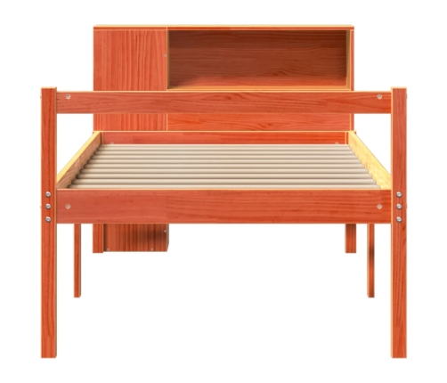 Cama con estantería sin colchón madera maciza marrón 90x190 cm