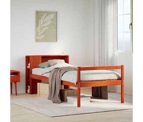 Cama con estantería sin colchón madera maciza marrón 90x190 cm