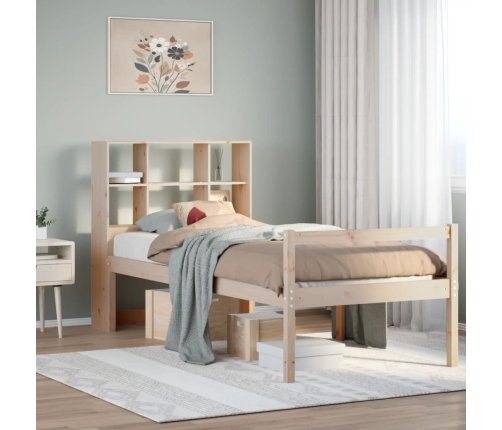 Cama con estantería sin colchón madera maciza de pino 75x190 cm