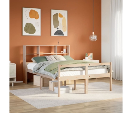 Cama con estantería sin colchón madera maciza de pino 120x190cm