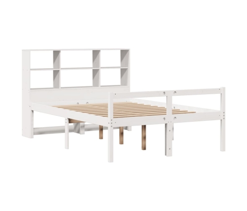 Cama con estantería sin colchón madera maciza blanca 135x190 cm