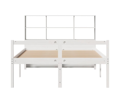 Cama con estantería sin colchón madera maciza blanca 135x190 cm