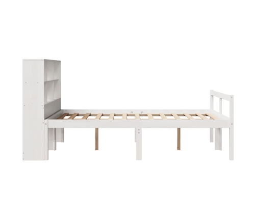 Cama con estantería sin colchón madera maciza blanca 135x190 cm