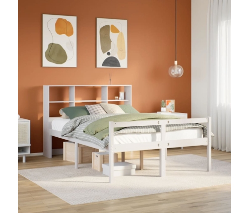 Cama con estantería sin colchón madera maciza blanca 135x190 cm