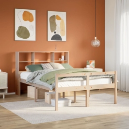 Cama con estantería sin colchón madera maciza de pino 140x190cm