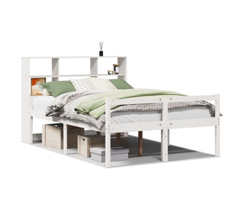 Cama con estantería sin colchón madera maciza blanca 150x200 cm
