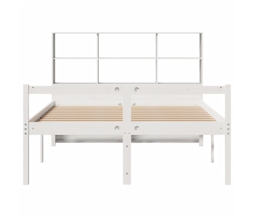 Cama con estantería sin colchón madera maciza blanca 150x200 cm