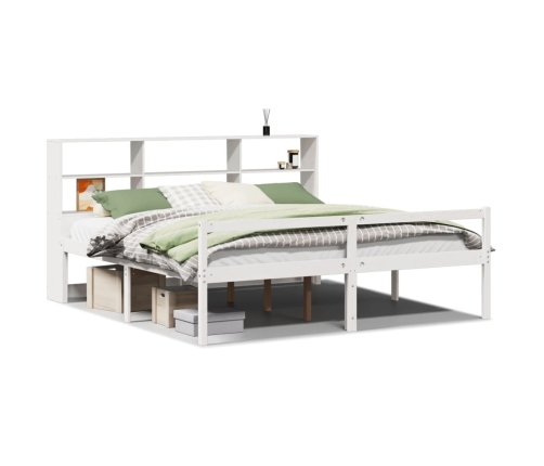 Cama con estantería sin colchón madera maciza blanca 180x200 cm