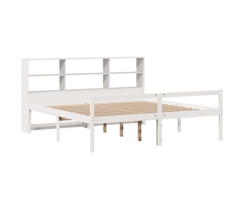 Cama con estantería sin colchón madera maciza blanca 180x200 cm