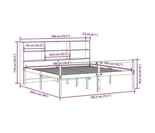 Cama con estantería sin colchón madera maciza blanca 180x200 cm