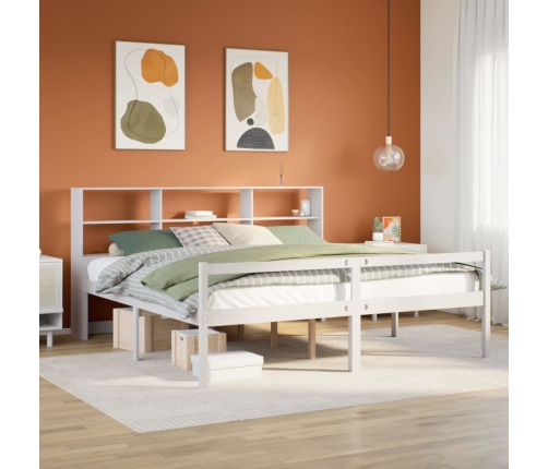 Cama con estantería sin colchón madera maciza blanca 180x200 cm