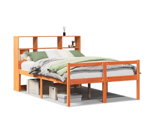 Cama con estantería sin colchón madera maciza marrón 120x200cm
