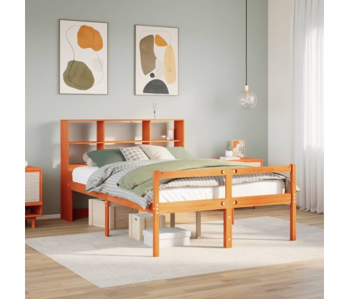 Cama con estantería sin colchón madera maciza marrón 120x200cm