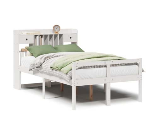 Cama con estantería sin colchón madera maciza blanca 135x190 cm