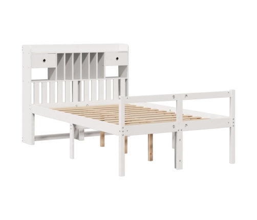 Cama con estantería sin colchón madera maciza blanca 135x190 cm