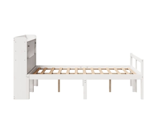 Cama con estantería sin colchón madera maciza blanca 135x190 cm