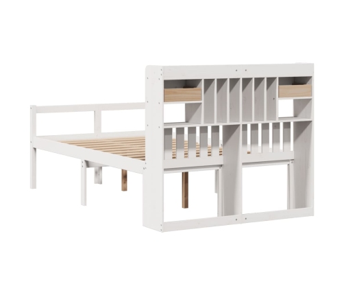 Cama con estantería sin colchón madera maciza blanca 135x190 cm