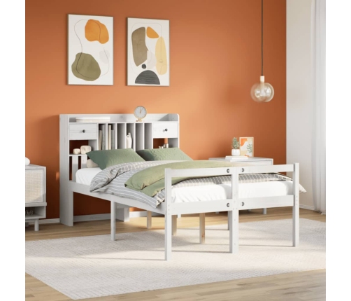 Cama con estantería sin colchón madera maciza blanca 135x190 cm