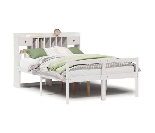 Cama con estantería sin colchón madera maciza blanca 140x190 cm