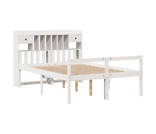 Cama con estantería sin colchón madera maciza blanca 140x190 cm