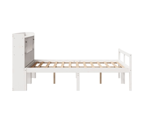 Cama con estantería sin colchón madera maciza blanca 140x190 cm