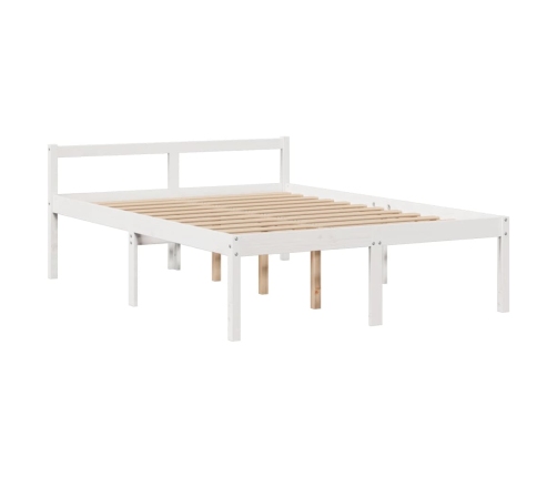 Cama con estantería sin colchón madera maciza blanca 140x190 cm