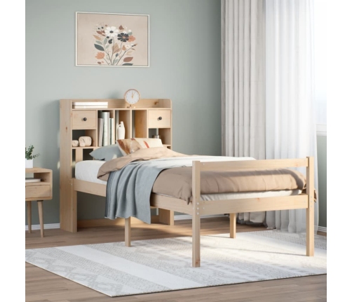 Cama con estantería sin colchón madera maciza de pino 100x200cm