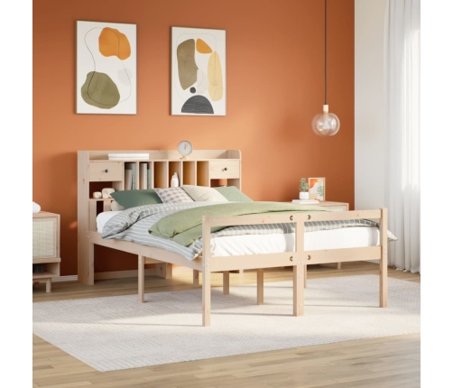 Cama con estantería sin colchón madera maciza de pino 140x200cm