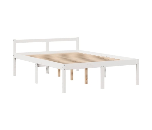 Cama con estantería sin colchón madera maciza blanca 140x200 cm