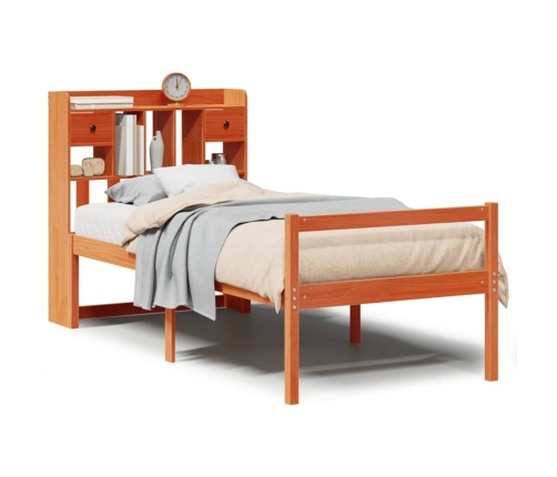 Cama con estantería sin colchón madera maciza marrón 75x190 cm